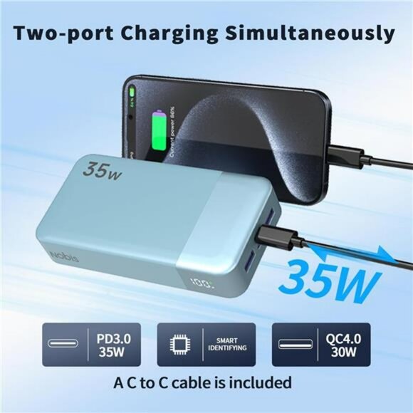 20000mAh fast charging power bank portable battery pack with USB C display - Picture 3 of 7